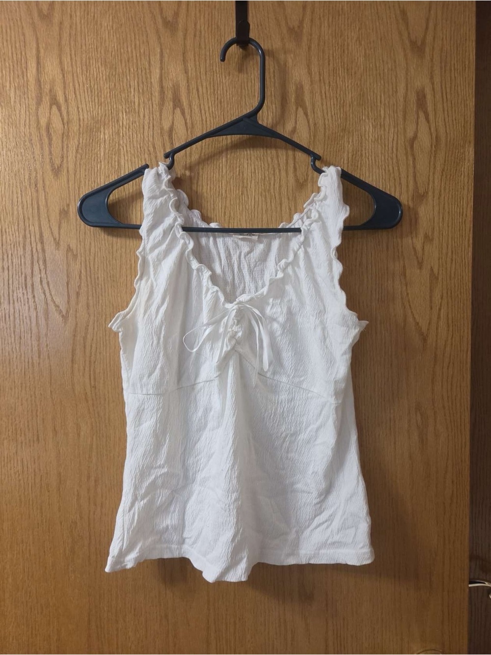 Brandy Melville White Ruffle Tie-Front Tank